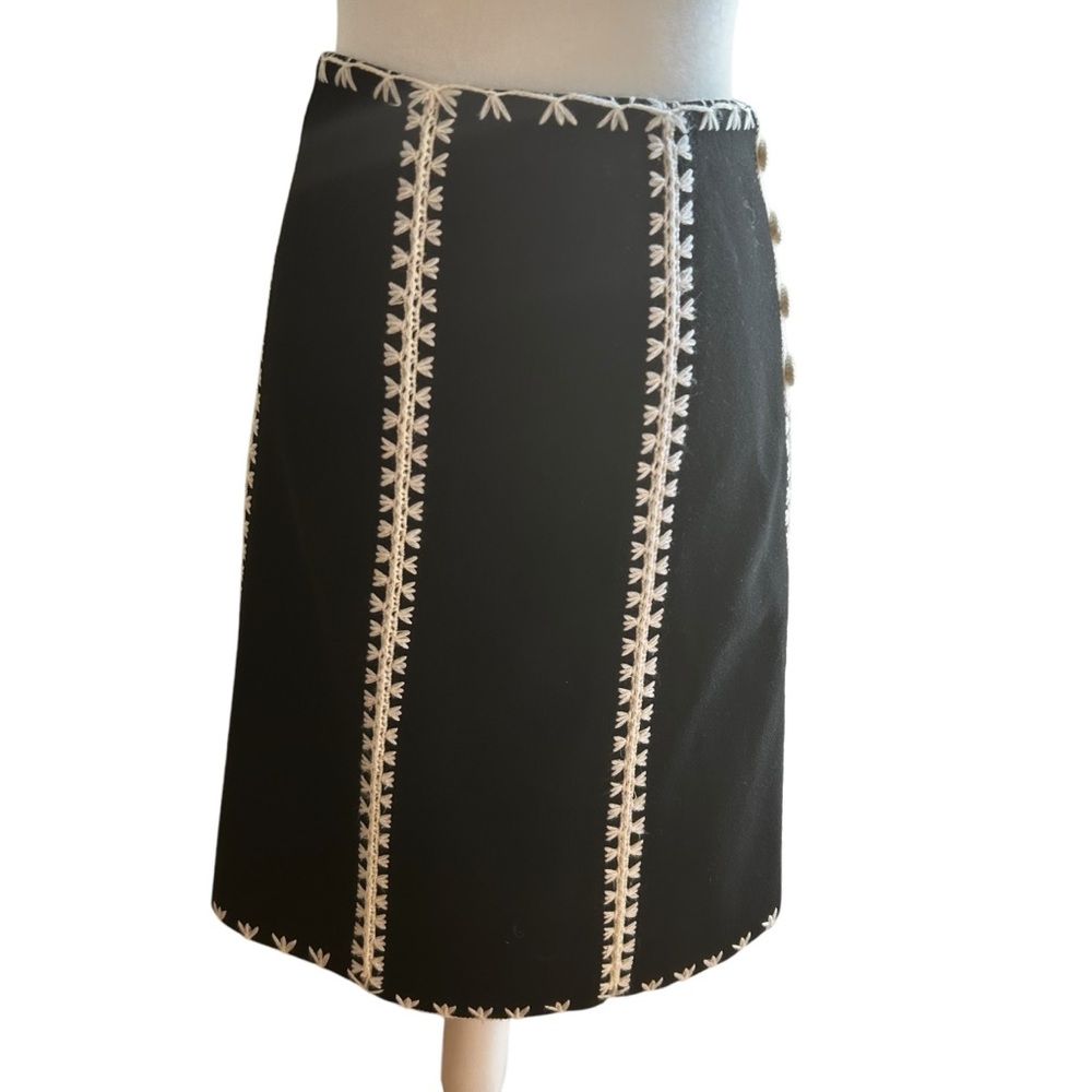 ETCETERA skirt womens 14 embroiderd soft wool blend a-line boho black cream work - Picture 4 of 15